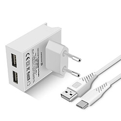 Chargeur Secteur Double USB 3A Smart IC Câble USB-C Swissten Slim Blanc