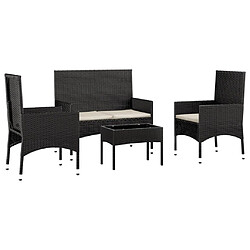 Avis Maison Chic Salon de jardin 4 pcs + coussins - Mobilier/Meubles de jardin - Table et chaises d'extérieur Noir Résine tressée -MN73350