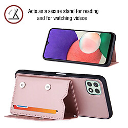 Coque en TPU + PU avec béqille, porte-cartes et cordon or rose pour votre Samsung Galaxy A22 5G (EU Version)