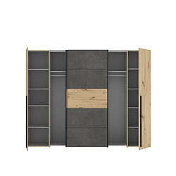 Armoire 2 portes battantes + 2 portes coulissantes - Decor chene artisan et beton gris - L 270,3 x P 61,2 x H 210 cm - NARAGO pas cher