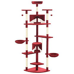 Helloshop26 Arbre à chat griffoir grattoir niche jouet animaux peluché en sisal 203 cm rouge et blanc 3702142