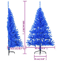 vidaXL Demi sapin de Noël artificiel avec support Bleu 150 cm PVC pas cher