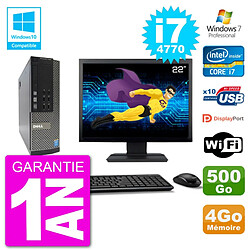 PC Dell 7020 SFF Ecran 22" Intel i7-4770 RAM 4Go Disque 500Go Graveur DVD Wifi W7 - Occasion