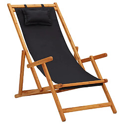 vidaXL Chaise pliable de plage bois d'eucalyptus solide et tissu noir