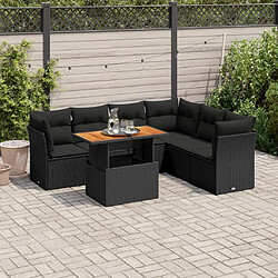 vidaXL Salon de jardin 7 pcs avec coussins noir résine tressée