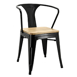 Aubry Gaspard Chaise industrielle en métal et bois d'orme (Lot de 4) Métal laqué noir.