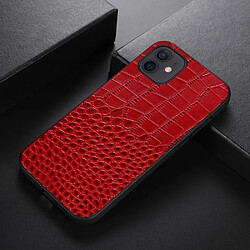 Coque en cuir véritable texture crocodile rouge pour votre iPhone 12/12 Pro 6.1 pouces