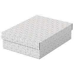 Esselte Pack de 3 Boîtes de Rangement Moyennes avec Couvercle 265x100x360mm - Carton 100% Recyclé et Recyclable - Design Blanc avec Dessin