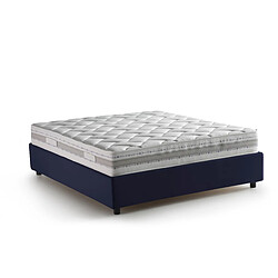 Autrement Talamo Italia Silvia lit double avec conteneur, Made in Italy, en tissu déhoussable, 160x190 cm, avec ouverture frontale, Bleu, avec matelas inclus.