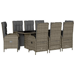 Maison Chic Ensemble à manger d'extérieur 9 pcs avec coussins,Salon de jardin gris résine tressée -GKD716818