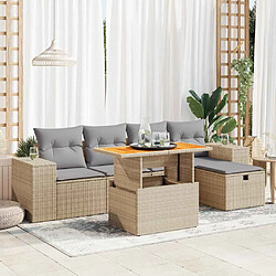 vidaXL Salon de jardin 6 pcs avec coussins beige résine tressée acacia