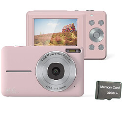 INF Appareil photo numérique 44MP/1080P avec zoom 16X, illumination et carte 32 Go Pink