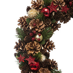 Feeric Lights And Christmas Couronne de noël avec Houx et étoiles à suspendre en bois et polystyrène - Diamètre 50 cm - Rouge, Vert et Marron