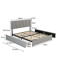 Avis ComfortXL Lit Plateforme Rembourré Double Taille Avec Quatre Tiroirs De Chaque Côté, Gris (140*200cm)