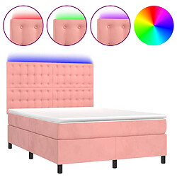 vidaXL Sommier à lattes de lit matelas et LED Rose 140x200 cm Velours