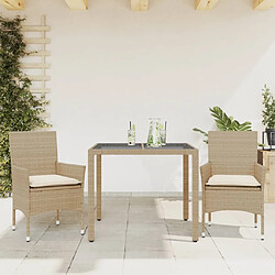 vidaXL Ensemble à manger de jardin et coussins 3 pcs beige rotin verre