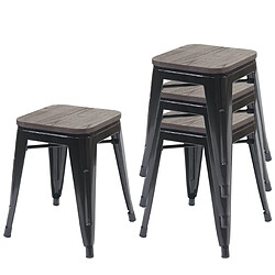 Decoshop26 Set de 4 tabourets bas assise en bois cadre en métal noir design industriel empilable 04_0005231