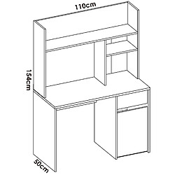 Pegane Meuble de bureau, table de bureau en bois mélaminé coloris blanc - Longueur 110 x Profondeur 50 x Hauteur 152 cm