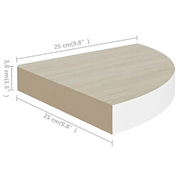 vidaXL Étagère d'angle murale Chêne et blanc 25x25x3,8 cm MDF pas cher