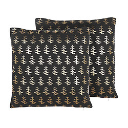 Beliani Lot de 2 coussins LEROY Coton 45 x 45 cm Motif de plante Noir