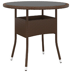 vidaXL Table de jardin Ø80x75 cm Verre trempé/résine tressée Marron 