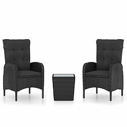 Maison Chic Table de bistro et chaises d'extérieur 3 pcs,Ensemble de bistro de jardin pour relax Résine tressée et verre Noir -GKD448013