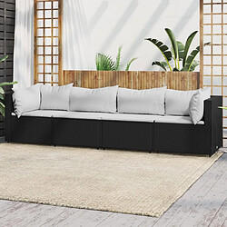 vidaXL Salon de jardin 4 pcs avec coussins Noir Résine tressée