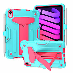 Coque en TPU + silicone avec béquille en T, anti-chute vert menthe/rose pour votre Apple iPad mini (2021)