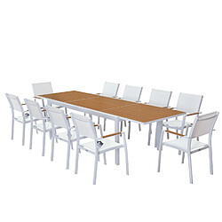 Avis Avril Paris Table de jardin extensible aluminium blanche 200/300cm + 10 fauteuils empilables textilène - MARCEAU