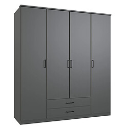 Pegane Armoire placard meuble de rangement coloris gris graphite - Longueur 180 x Hauteur 198 x Profondeur 58 cm