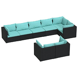 vidaXL Salon de jardin 8 pcs avec coussins noir résine tressée