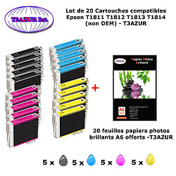 T18XL - 20 cartouches compatibles Epson T1811 T1812 T1813 T1814 pour XP 102, 202, 205, 212, 215, 225, 30, 302, 305- PPA6 -T3AZUR