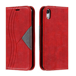 Wewoo Housse Coque Pour iPhone XR Splicing Color Hem magnétique étui à rabat horizontal en cuir avec support et fentes cartes rouge