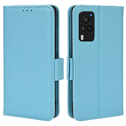 Etui en PU texture litchi, fermoir magnétique avec support, bleu clair pour votre Vivo X60 Pro 5G (Global)/X60 5G