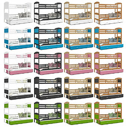 Kids Literie Lit Superposé 3 Places Mateo 90x190 Blanc - gris Livré avec sommiers, tiroir et matelas en mousse de 7cm pas cher