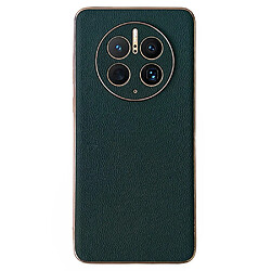 Coque en TPU + cuir véritable électroplaqué, anti-rayures pour votre Huawei Mate 50 Pro 4G - vert nuit