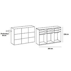 Inside 75 Armoire coulissante LISBETH 2 portes blanc 1 miroir 300 x 236 cm hauteur