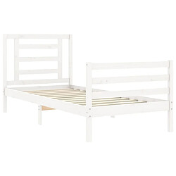 Maison Chic Lit adulte - Cadre Structure de lit avec tête de lit Contemporain blanc 90x200 cm bois massif -MN32754 pas cher