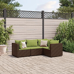 vidaXL Salon de jardin 4 pcs avec coussins Marron Résine tressée