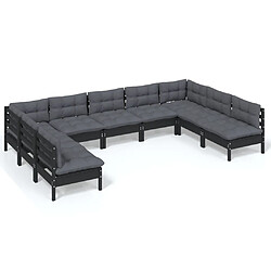 Maison Chic Salon de jardin 9 pcs + coussins - Mobilier/Meubles de jardin - Table et chaises d'extérieur Noir Bois de pin solide -MN92715