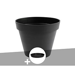 Pot de fleur rond Toscane Ø 60 x H.47 cm Anthracite + Soucoupe - Eda