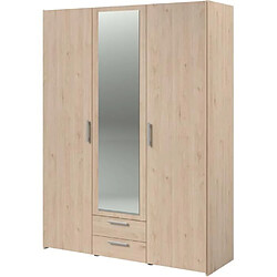 Avis PARISOT Armoire VARIA - Décor chene - 3 portes + 2 tiroirs + miroir - L 150 x H 200 x 51 cm