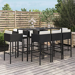 Maison Chic Ensemble de bar de jardin 9 pcs et coussins,Table + chaises + coussins d'extérieur noir poly rotin -GKD299455