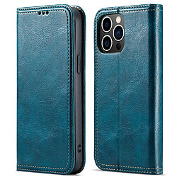 Etui en PU texture rétro, motif à deux lignes de piqûres avec support pour votre iPhone 14 Pro Max - bleu