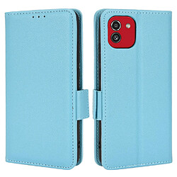 Etui en PU texture litchi, fermoir aimanté, antichoc avec support bleu clair pour votre Samsung Galaxy A03 (164.2 x 75.9 x 9.1mm)