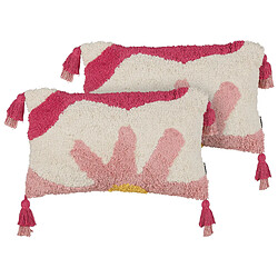 Beliani Lot de 2 coussins ACTAEA Coton 30 x 50 cm Floral Touffeté Rose