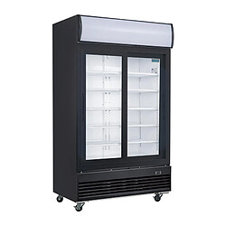 Frigo Professionnel Vitré Noir 2 Portes Coulissantes avec Caisson Lumineux Série G 950L - Polar 