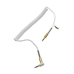 vhbw Adaptateur pour câble audio stéréo 3,5mm vers entrée AUX - Jack vers jack - Câble en spirale, doré, angle droit, or / blanc