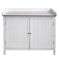 Acheter Mendler Armoire de jardin avec plan de travail HWC-L69 Outdoor sapin bois MVG 86x99x56cm, blanc