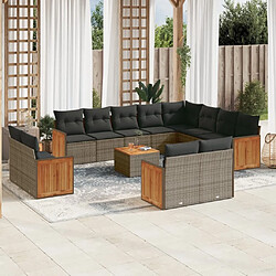 Maison Chic Salon de jardin avec coussins 13 pcs | Ensemble de Table et chaises | Mobilier d'Extérieur gris résine tressée -GKD77900